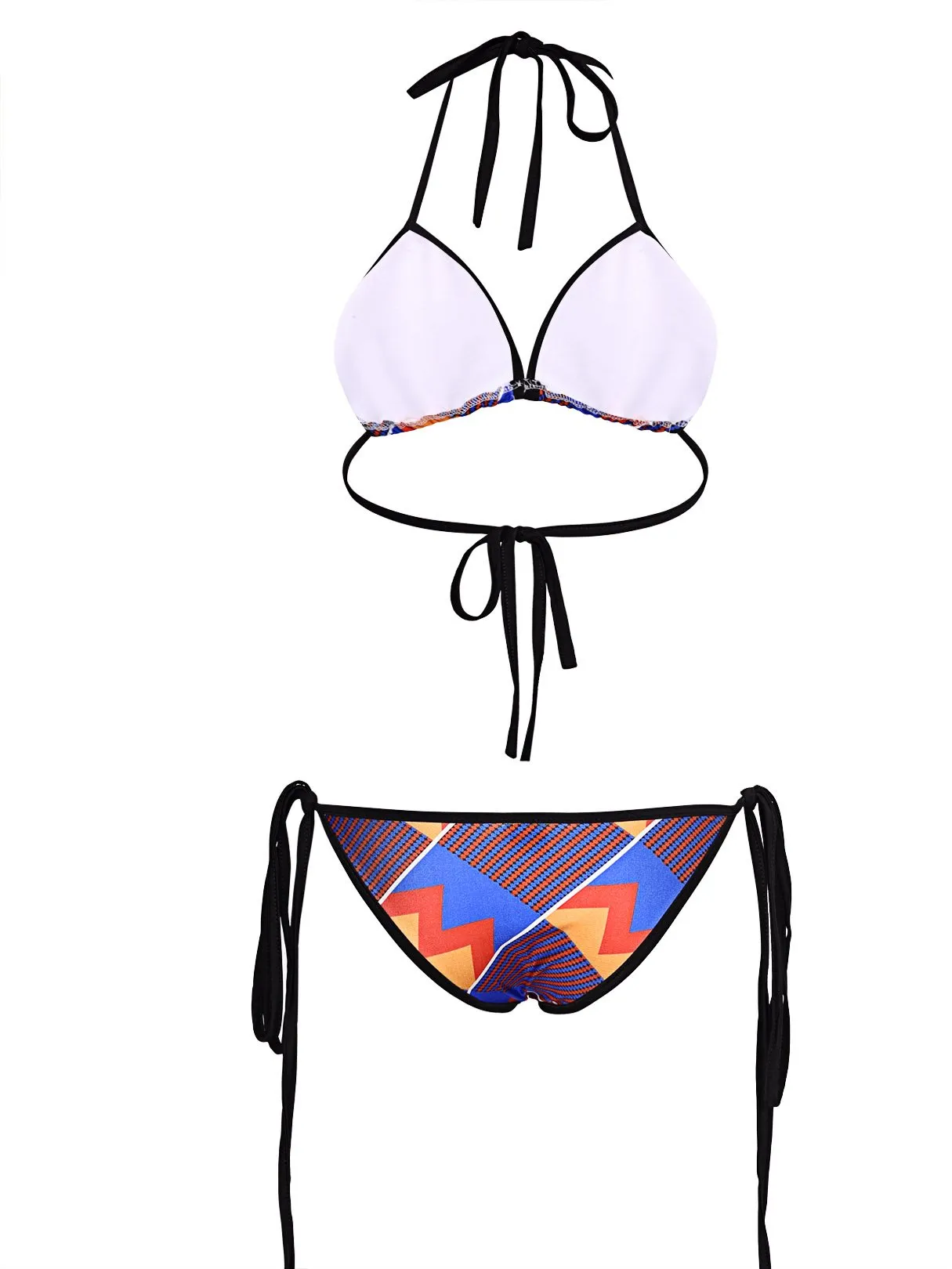 Wholesale Halter Sleeveless Floral Print Backless Wireless Bikini Sets
