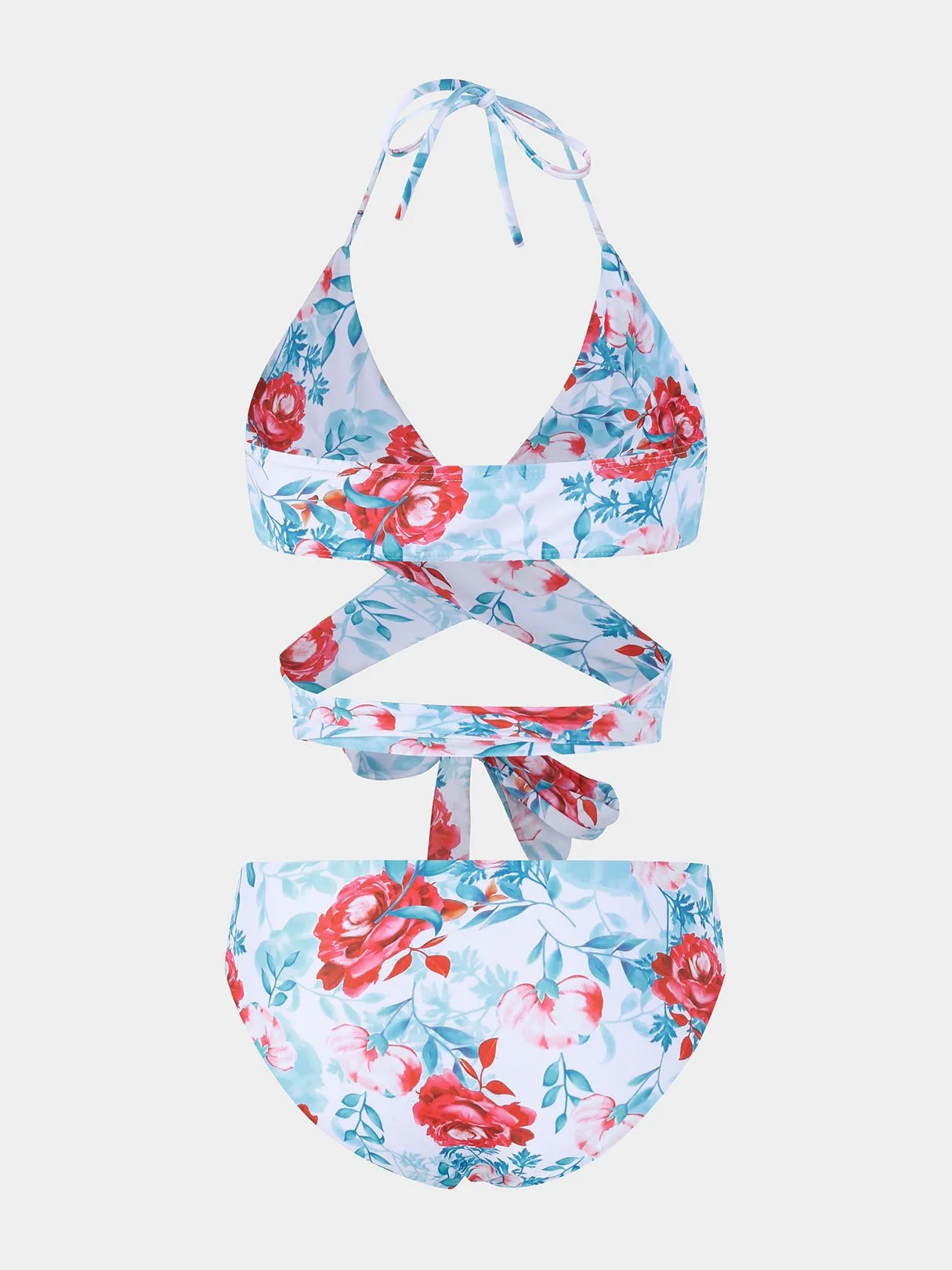 Wholesale Halter Sleeveless Floral Print Backless Wireless Bikinis