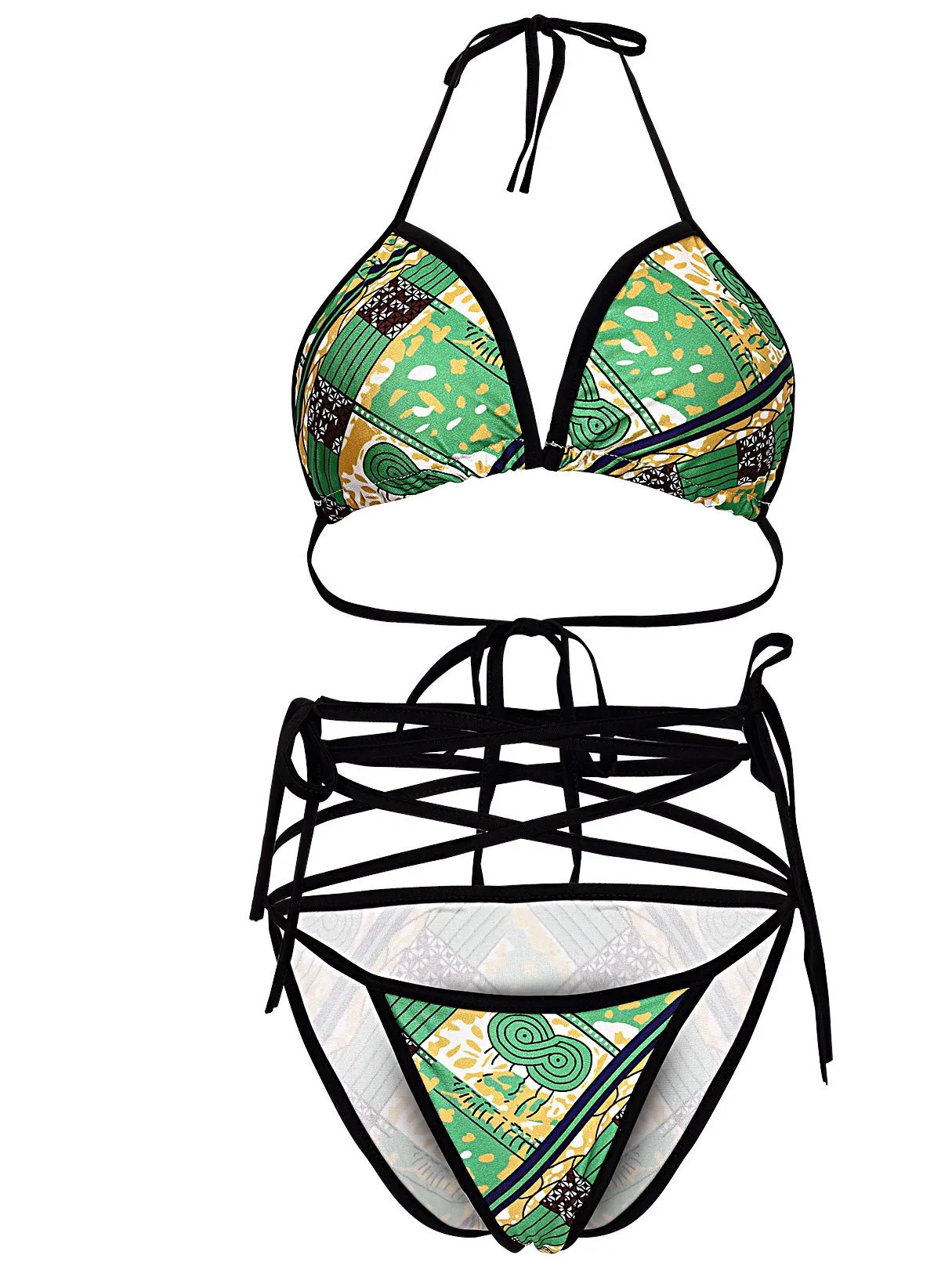 Wholesale Halter Sleeveless Floral Print Backless Wireless Two Piece Bikini