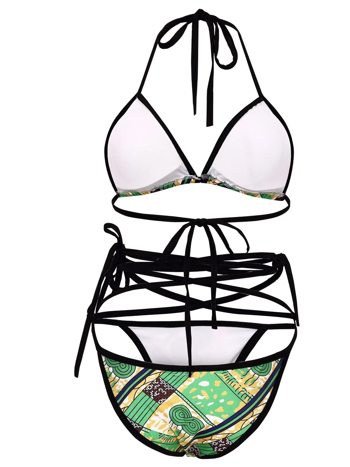 Wholesale Halter Sleeveless Floral Print Backless Wireless Two Piece Bikini