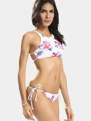 Wholesale Halter Sleeveless Floral Print Two Piece Bikinis