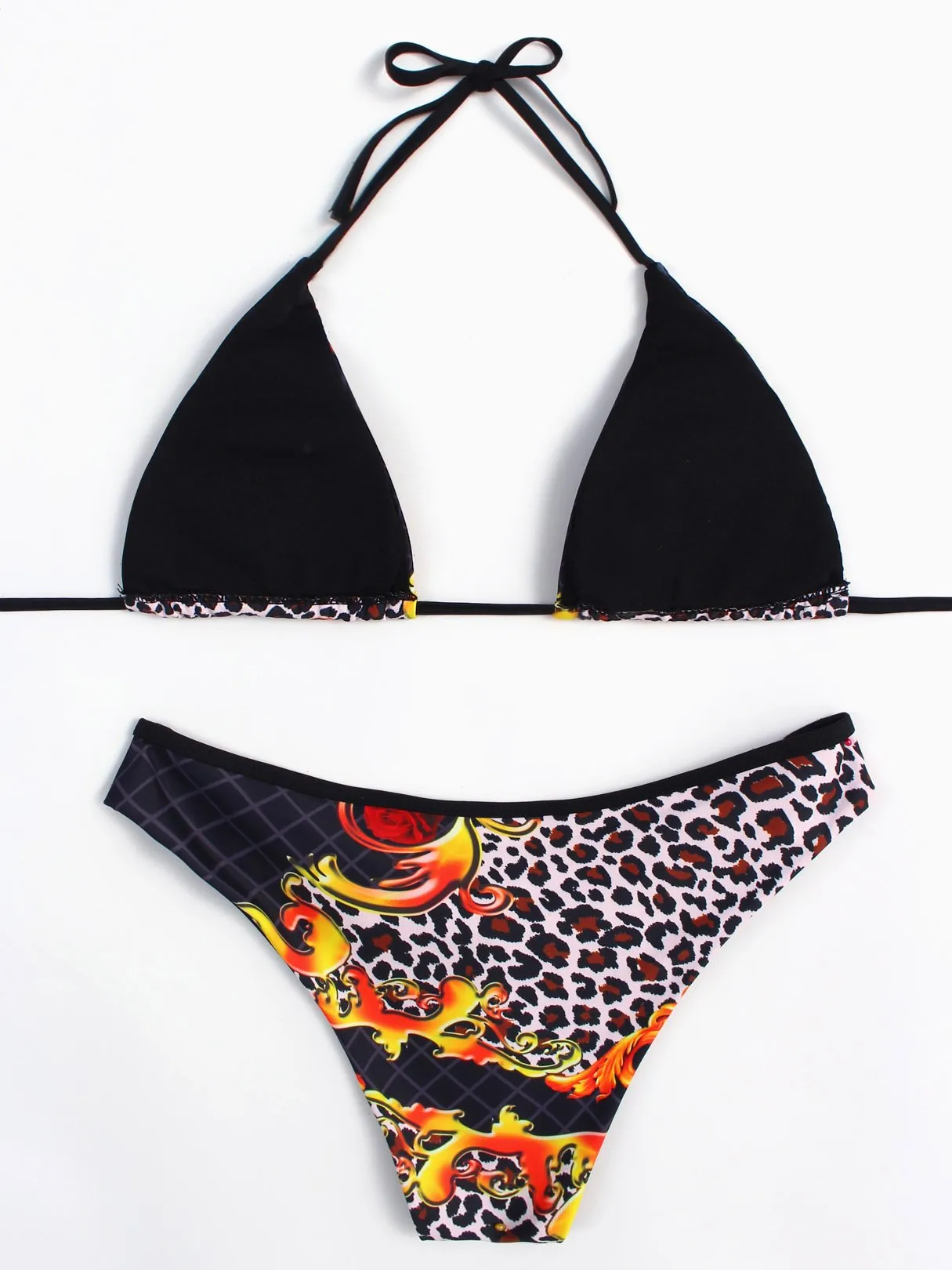 Wholesale Halter Sleeveless Leopard Crossed Front Two Piece Bikinis