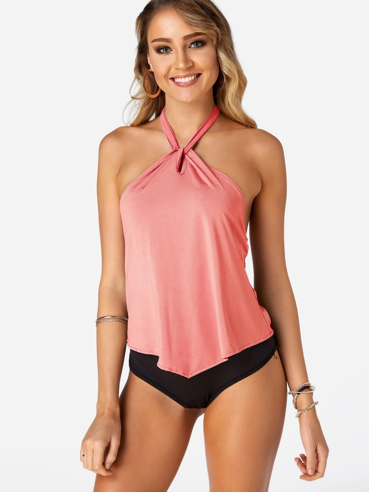 Wholesale Halter Sleeveless Plain Backless Tie-Up Tankinis
