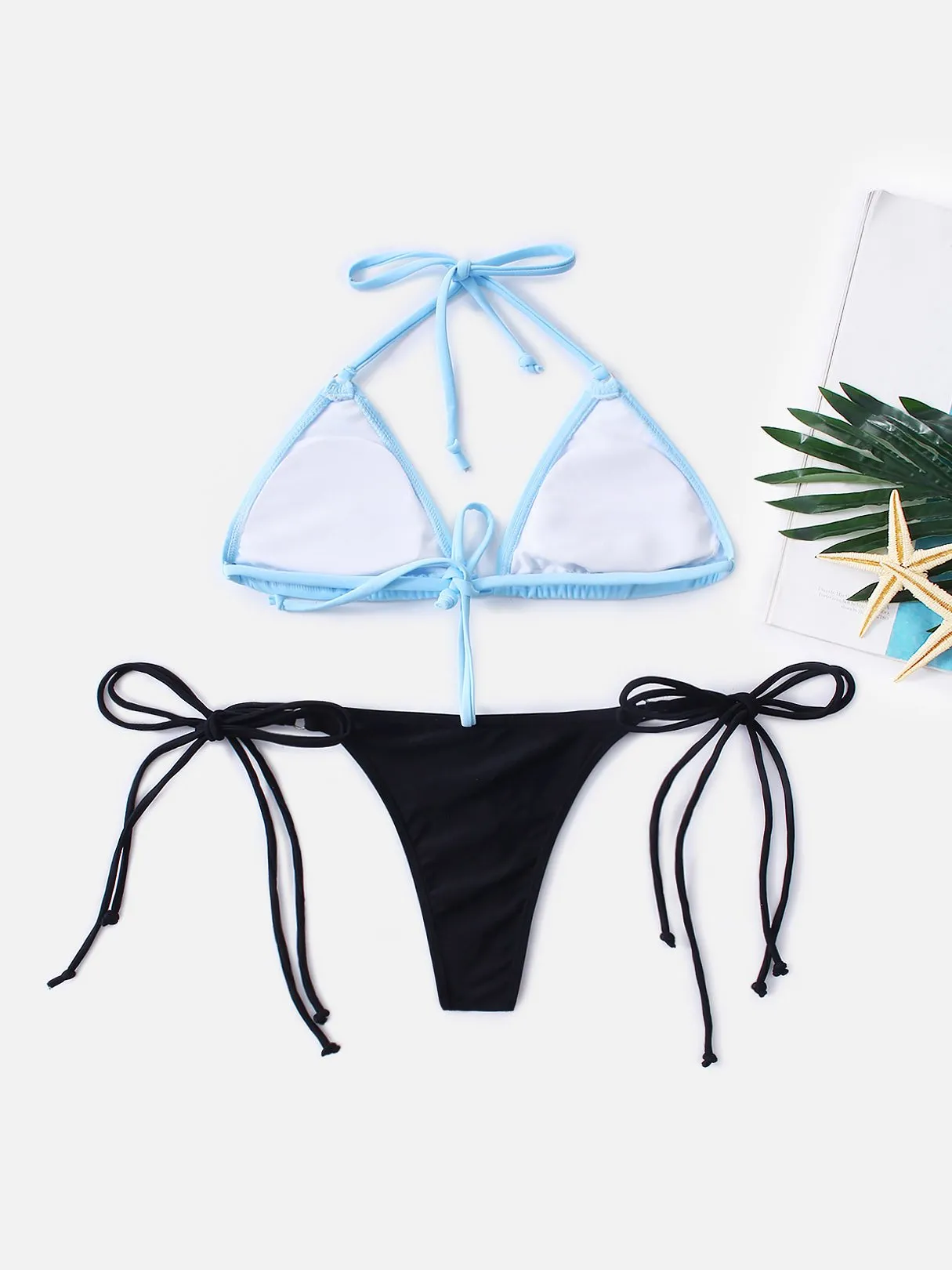 Wholesale Halter Sleeveless Plain Backless Two Piece Bikinis