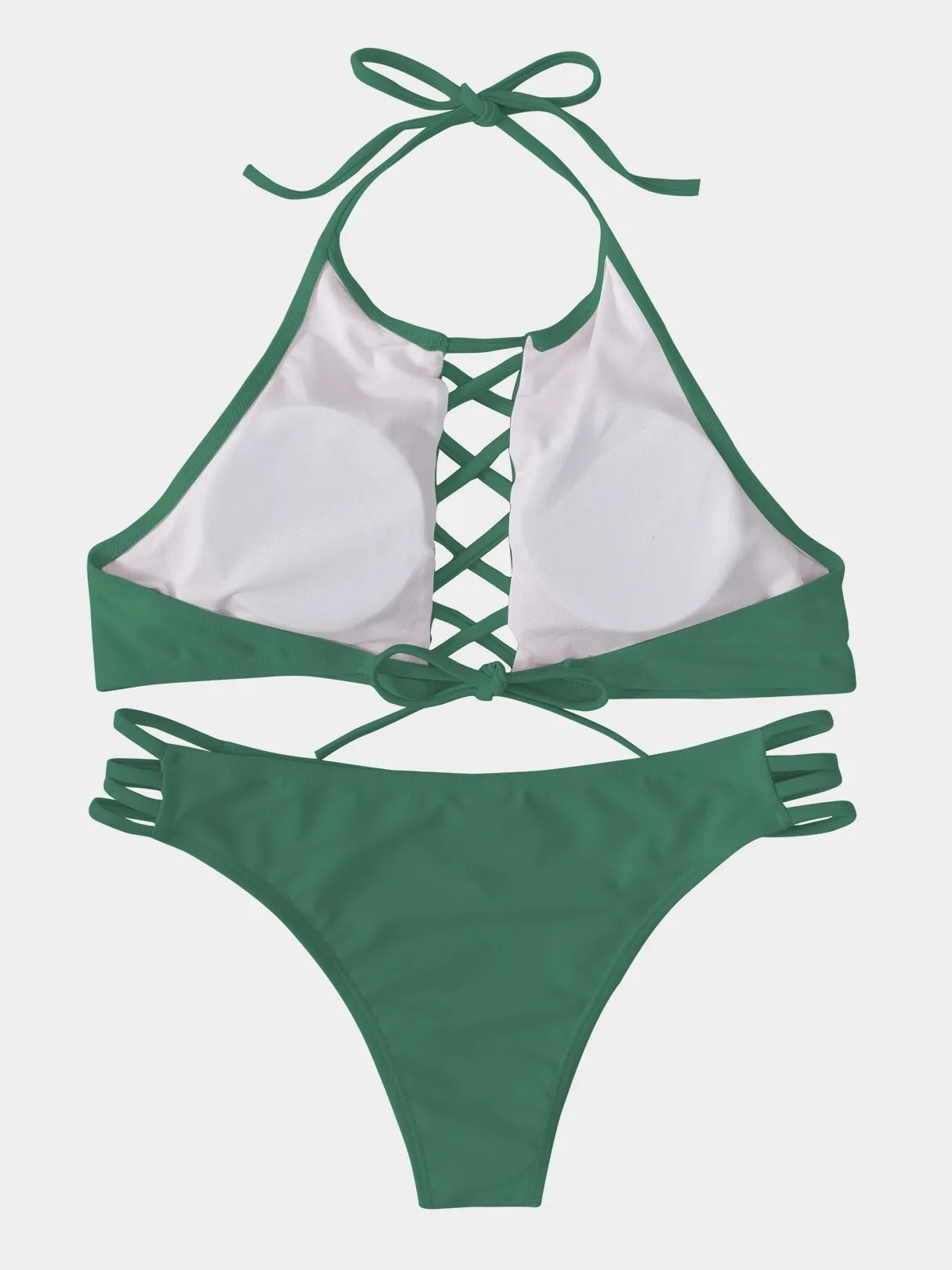 Wholesale Halter Sleeveless Plain Lace-Up Tie-Up Two Piece Bikinis