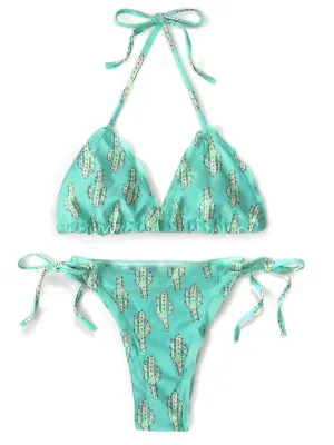 Wholesale Halter Sleeveless Printed Backless Two Piece Bikinis