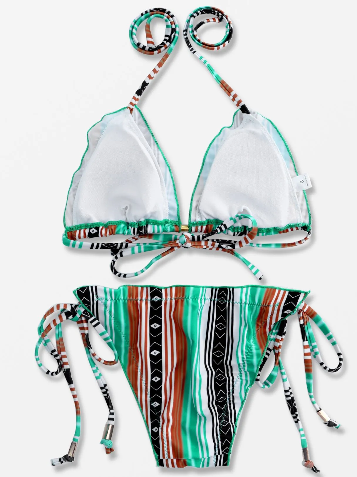 Wholesale Halter Sleeveless Stripe Self-Tie Bikini Suits