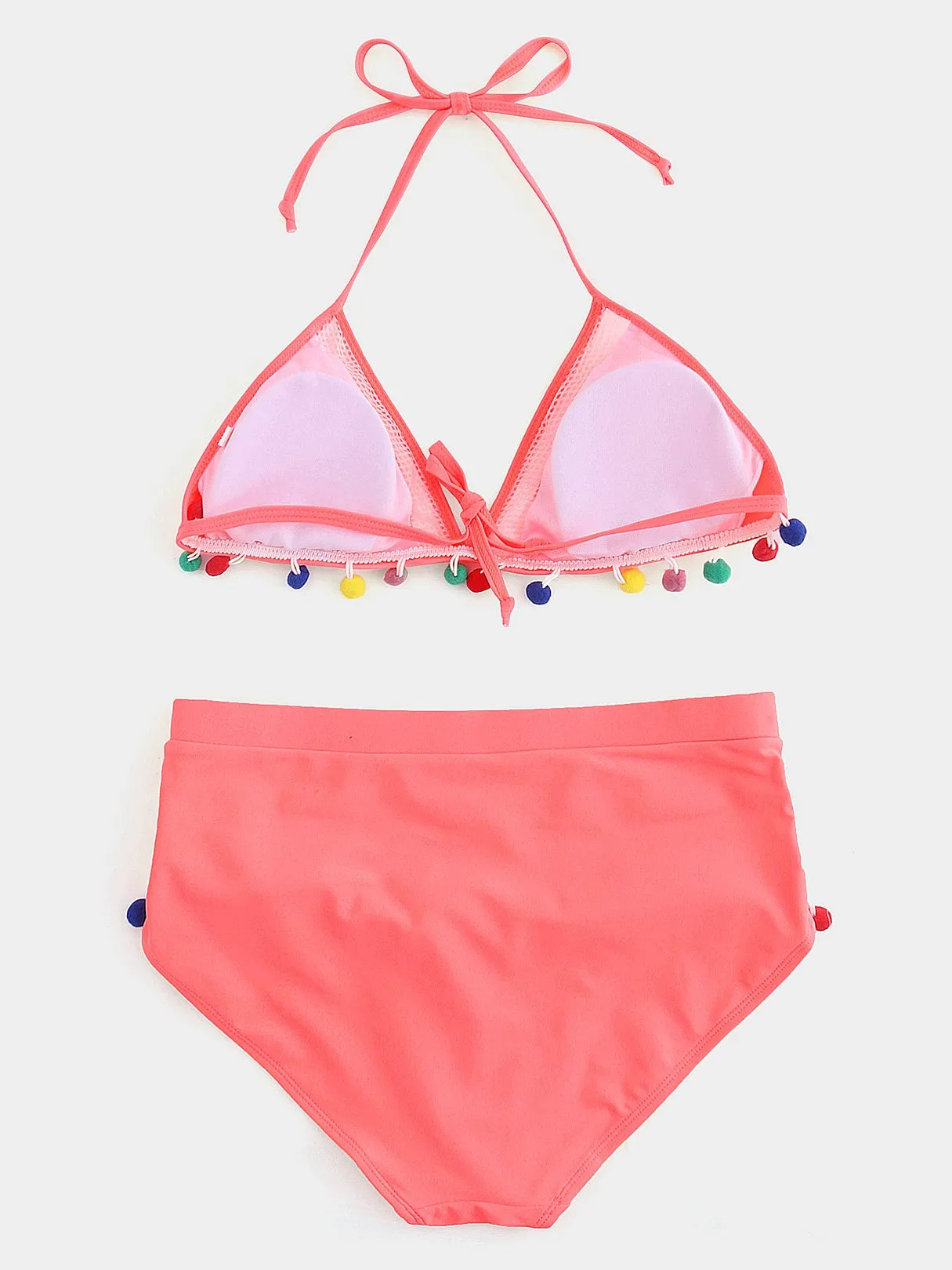 Wholesale Halter Sleeveless Tassel Backless Self-Tie Bikini Set Swimwear