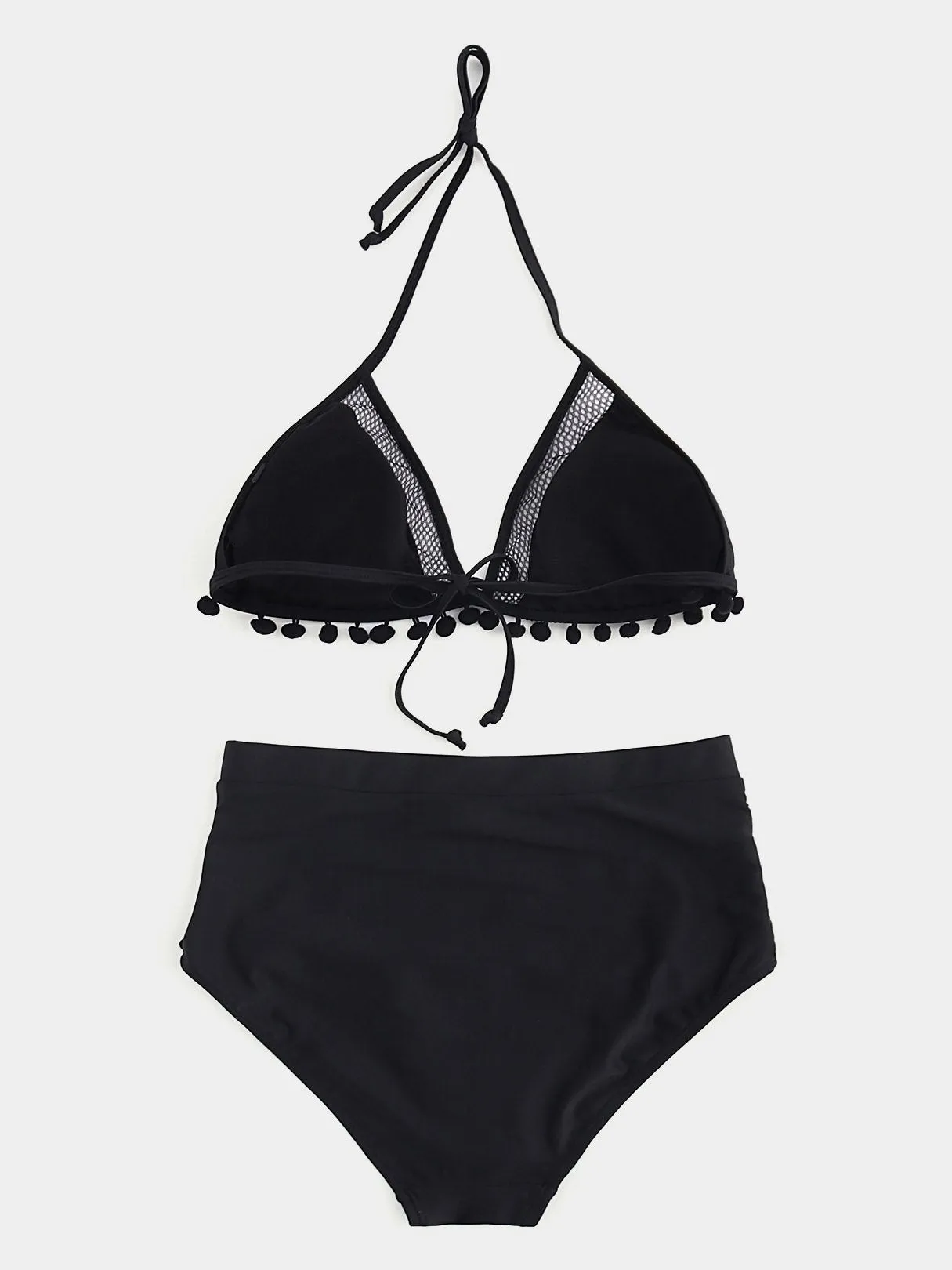 Wholesale Halter Sleeveless Tassel Backless Self-Tie Bikini Set Swimwear