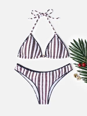 Wholesale Halter Stripe Two Piece Bikinis