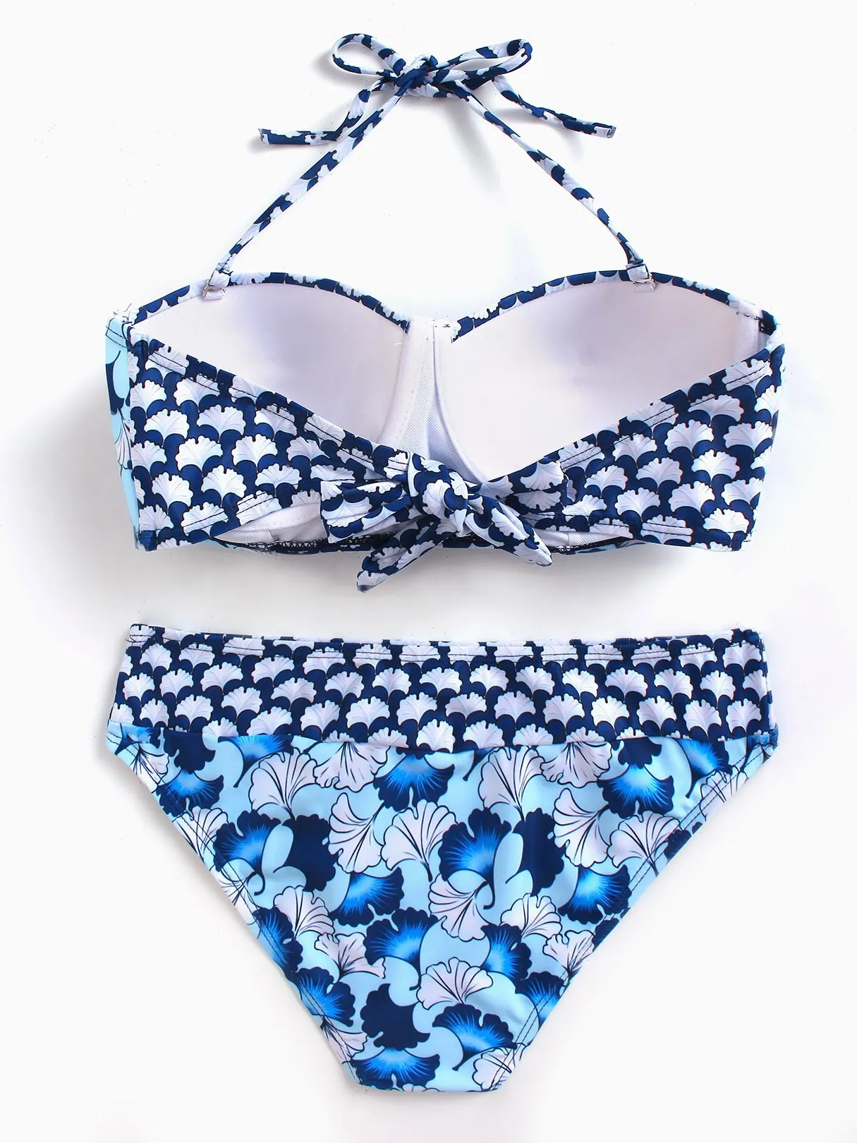 Wholesale Halter V-Neck Printed Backless Tie-Up Sleeveless 2 Piece Bikini