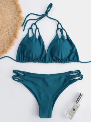 Wholesale Halter V-Neck Sleeveless Cut Out Tie-Up High-Waisted Bikinis