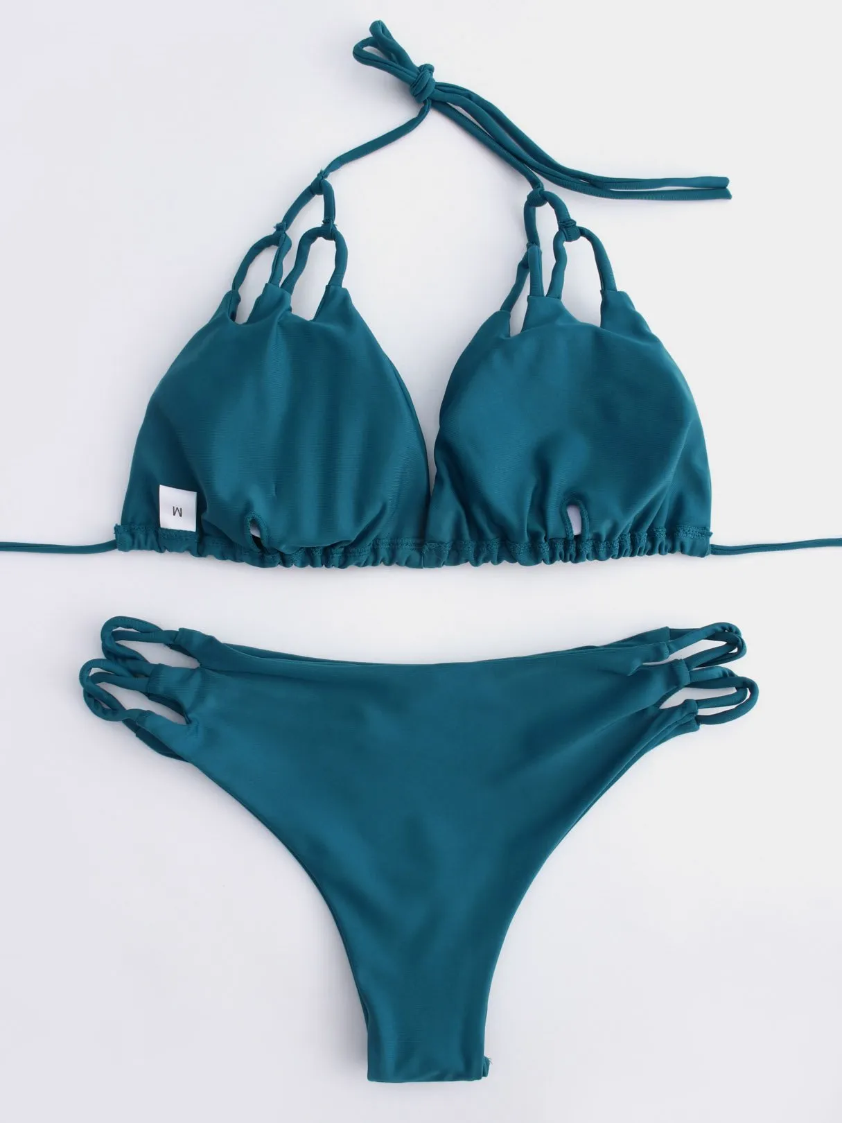 Wholesale Halter V-Neck Sleeveless Cut Out Tie-Up High-Waisted Bikinis