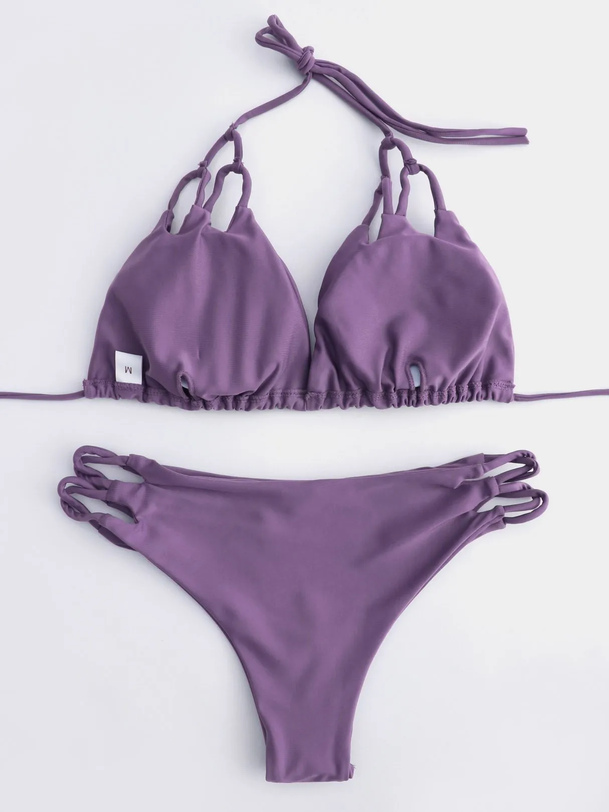 Wholesale Halter V-Neck Sleeveless Cut Out Tie-Up High-Waisted Bikinis