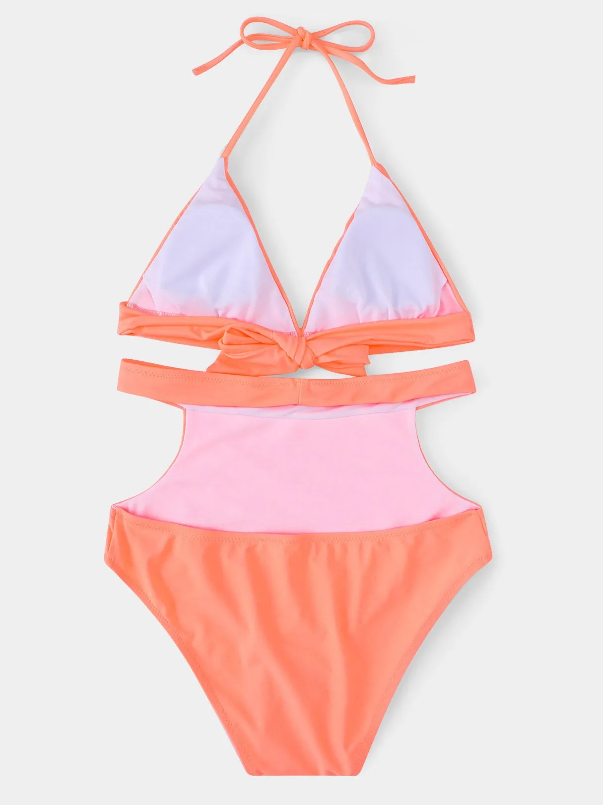 Wholesale Halter V-Neck Sleeveless Plain Backless Cut Out Tie-Up High Waist 2 Piece Bikinis