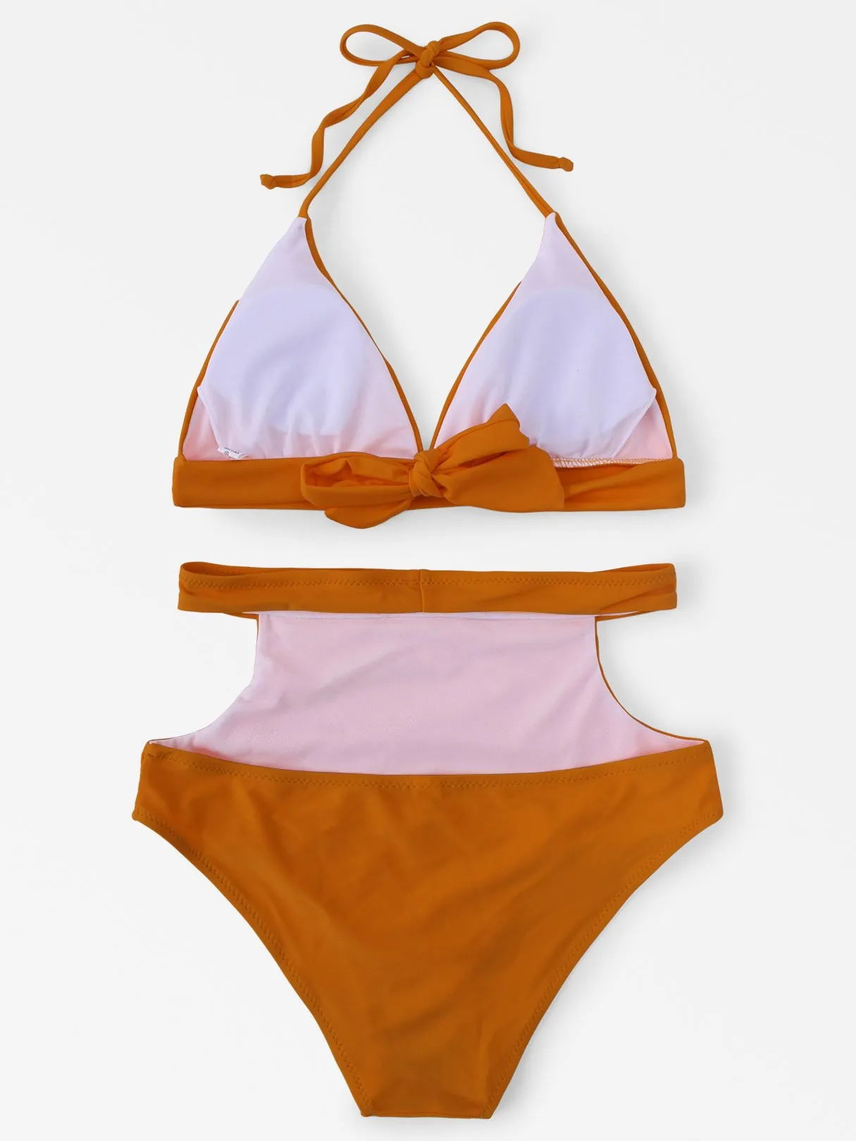 Wholesale Halter V-Neck Sleeveless Plain Backless Cut Out Tie-Up High Waist 2 Piece Bikinis