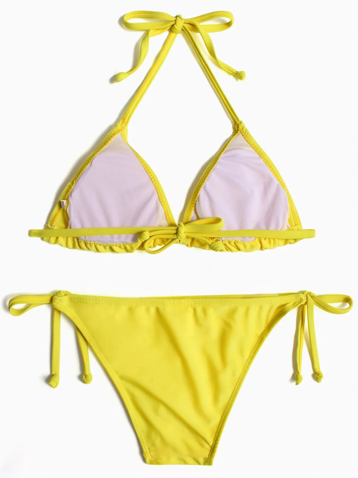 Wholesale Halter V-Neck Sleeveless Plain Tie-Up Bikinis