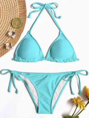 Wholesale Halter V-Neck Sleeveless Plain Tie-Up Bikinis