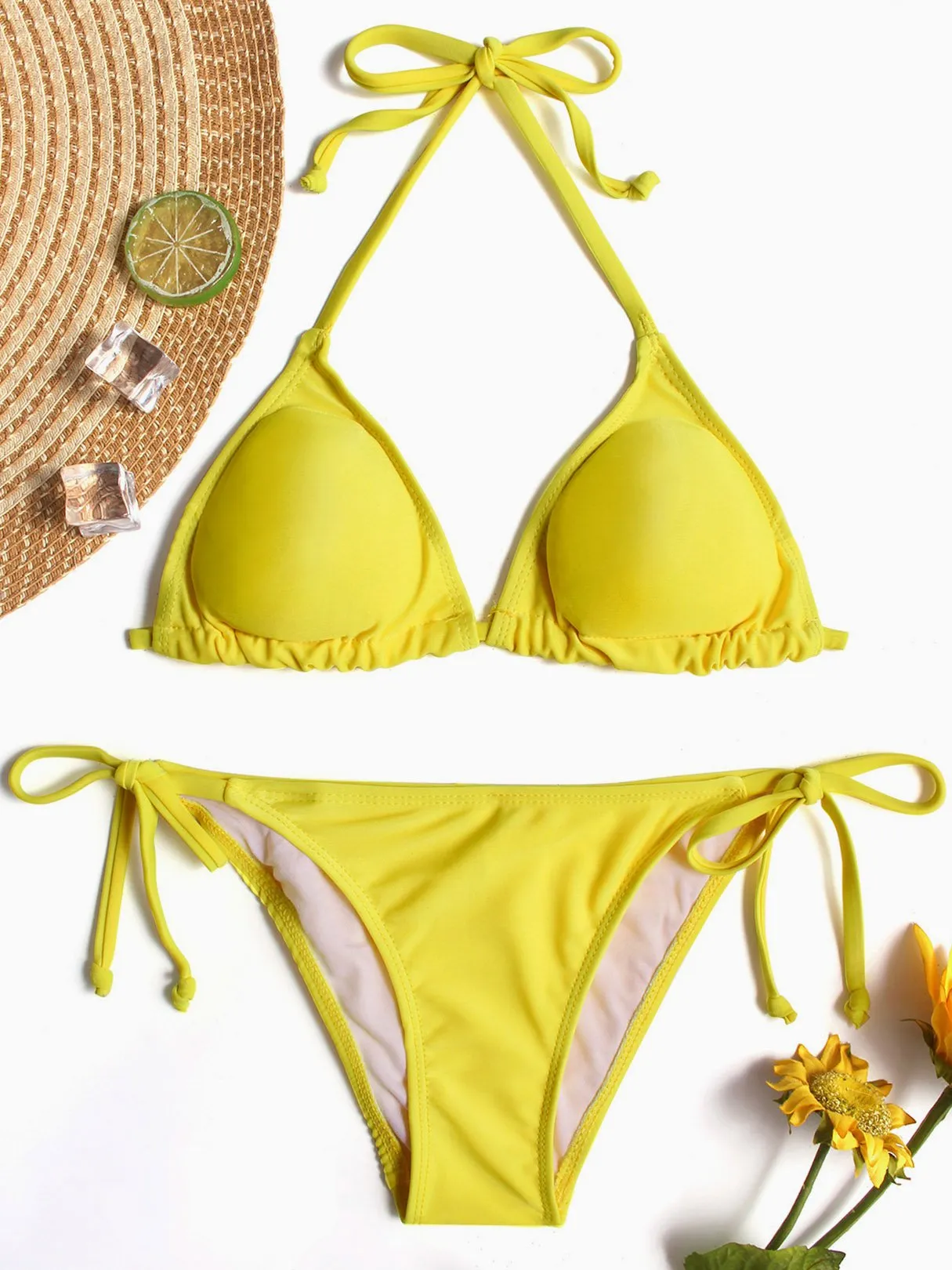 Wholesale Halter V-Neck Sleeveless Plain Tie-Up Bikinis