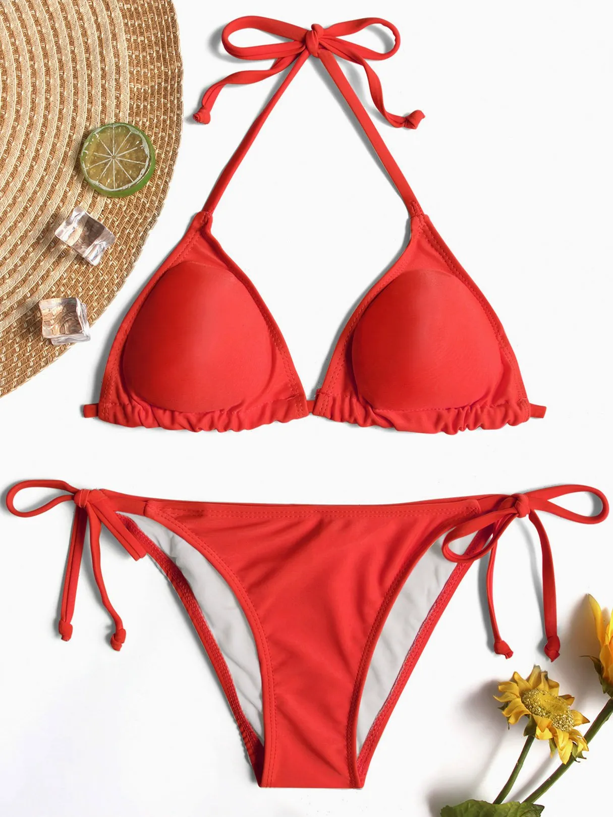 Wholesale Halter V-Neck Sleeveless Plain Tie-Up Bikinis