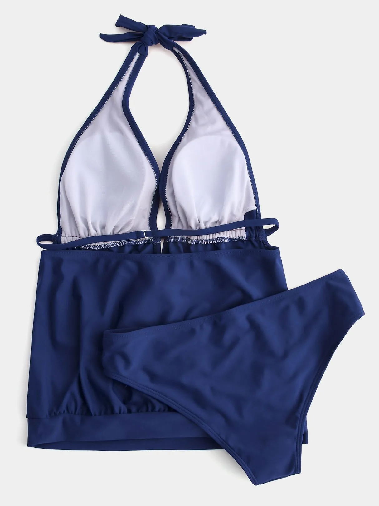 Wholesale Navy Halter V-Neck Plain Tie-Up Tankinis