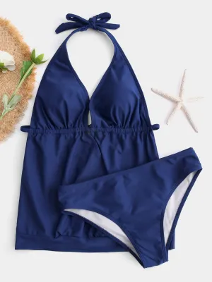 Wholesale Navy Halter V-Neck Plain Tie-Up Tankinis