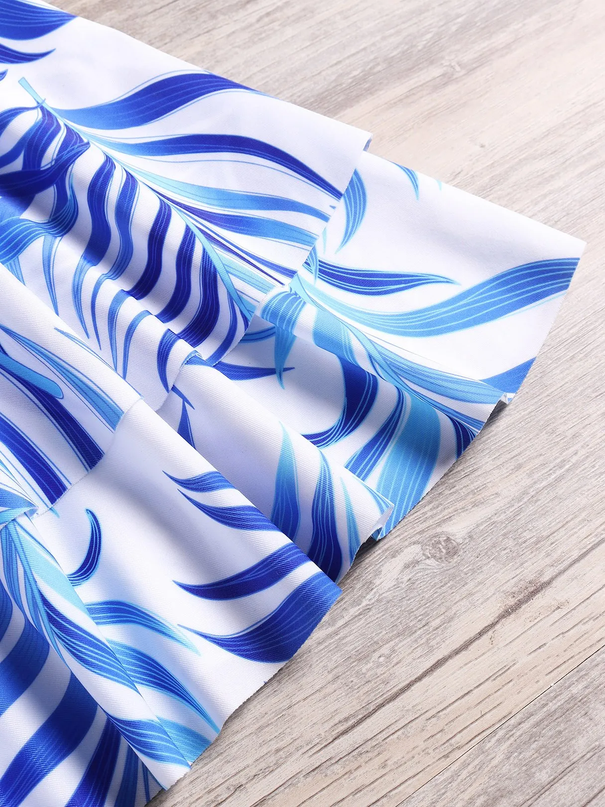 Wholesale Off The Shoulder Printed Tiered Backless Cut Out Half Sleeve Bikinis