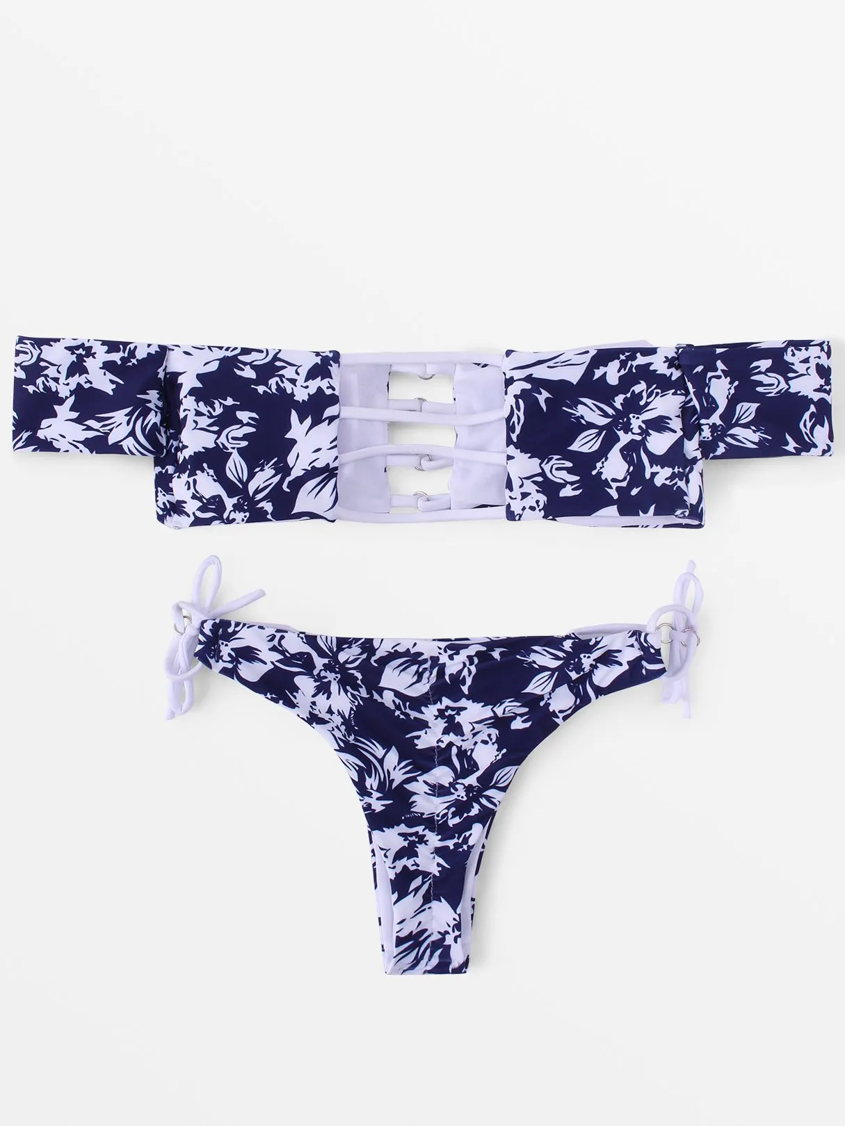 Wholesale Off The Shoulder Sleeveless Floral Print Bikinis