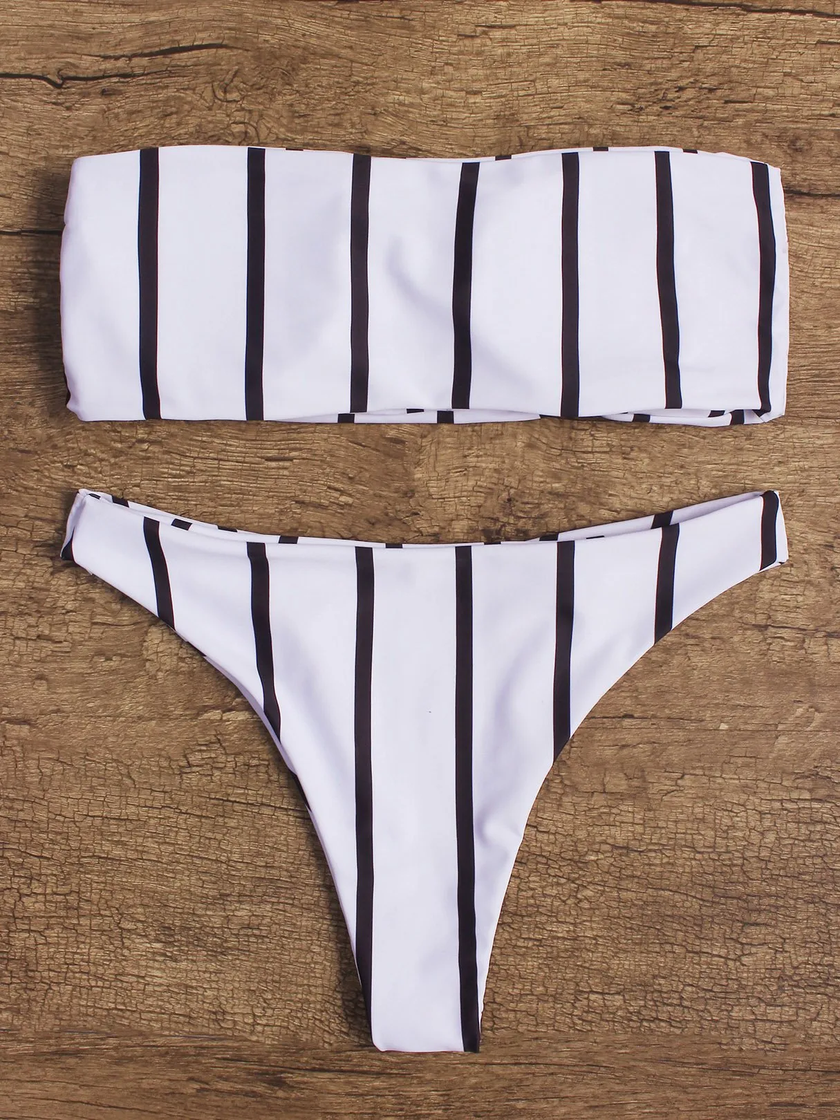 Wholesale Off The Shoulder Sleeveless Stripe High Waist 2 Piece Bikinis