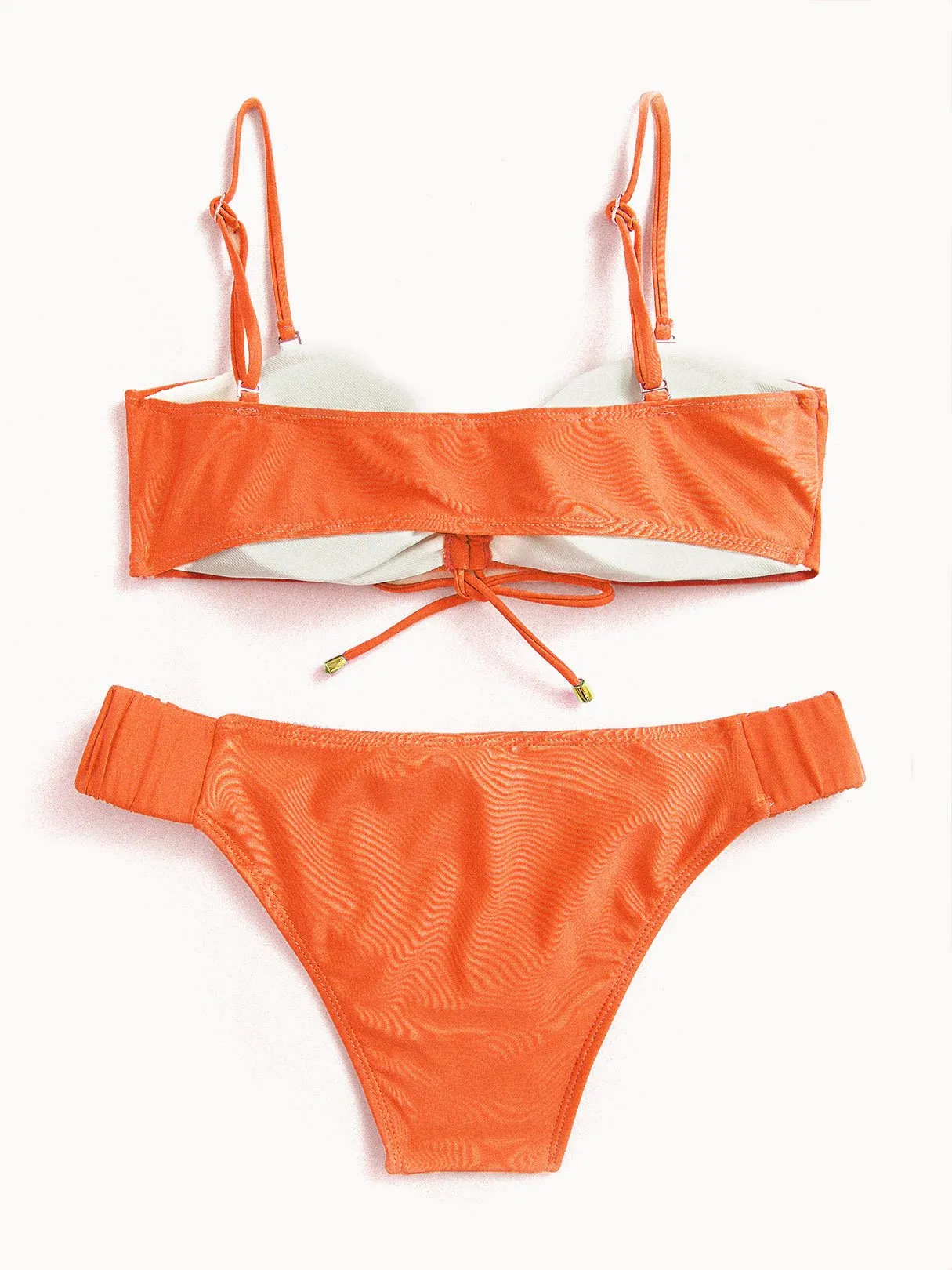 Wholesale Orange Off The Shoulder Sleeveless Plain Irregular Hem Two Piece Bikinis