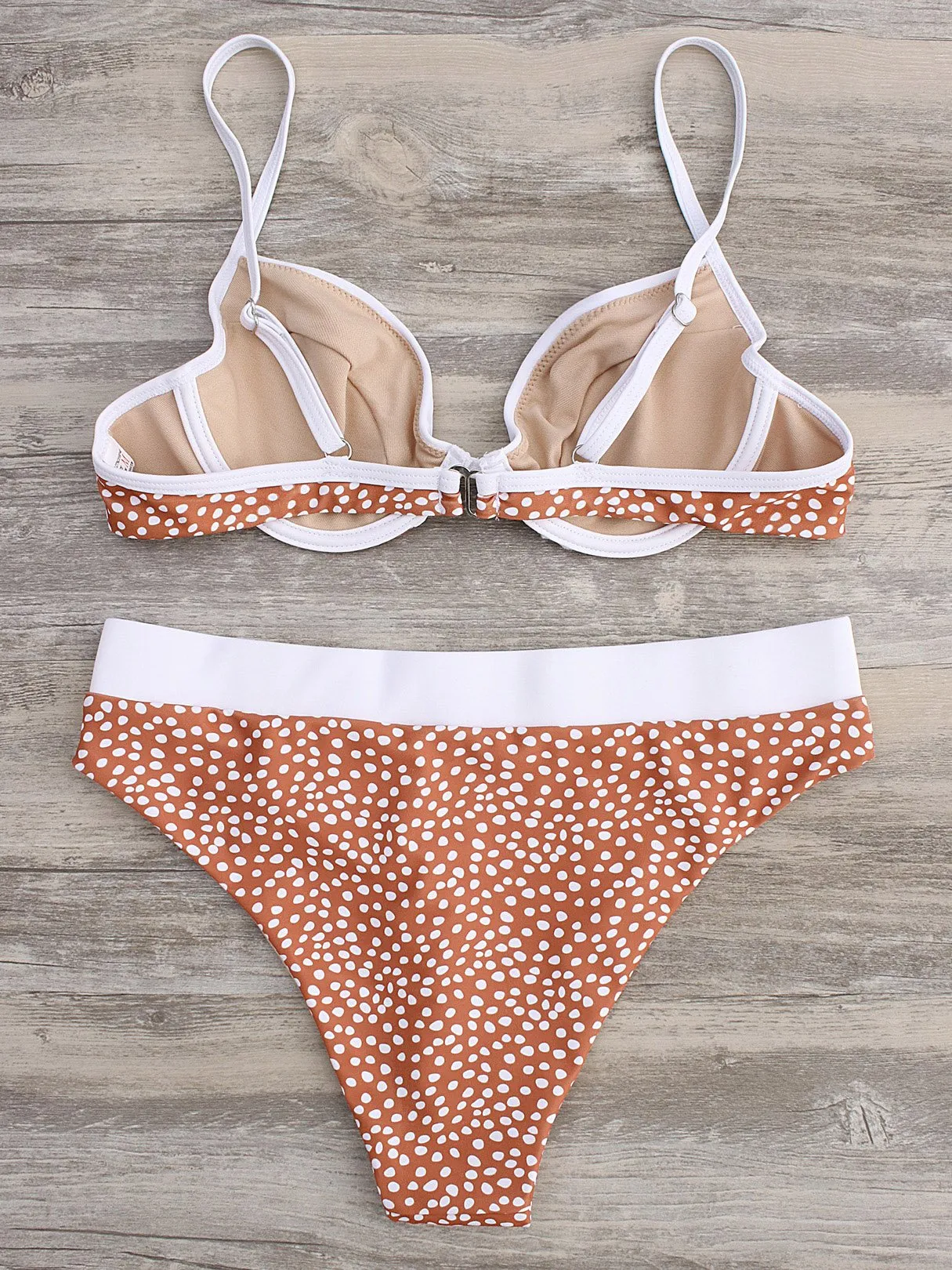 Wholesale Orange V-Neck Polka Dot Backless Bikinis