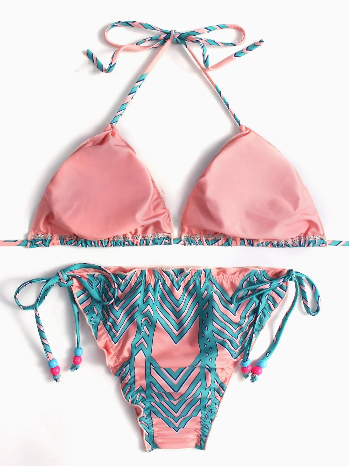 Wholesale Orange V-Neck Sleeveless Printed Tie-Up Bikinis