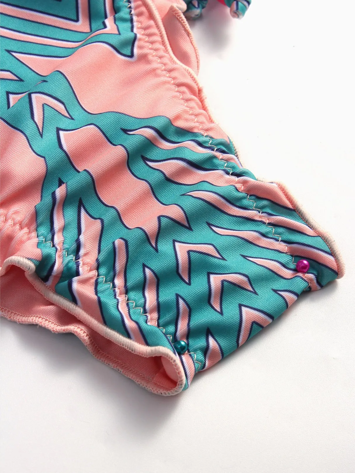 Wholesale Orange V-Neck Sleeveless Printed Tie-Up Bikinis