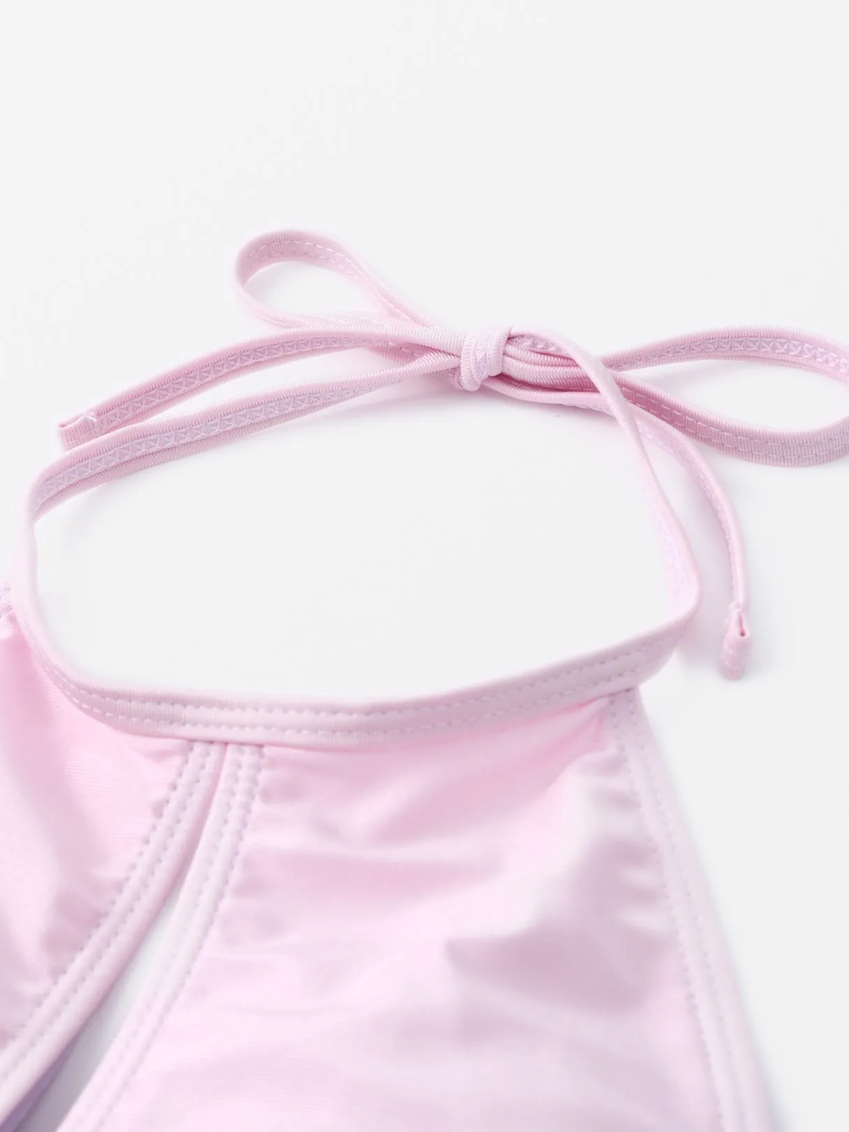 Wholesale Pink Halter Sleeveless Plain Tie-Up High Waist Two Piece Bikinis