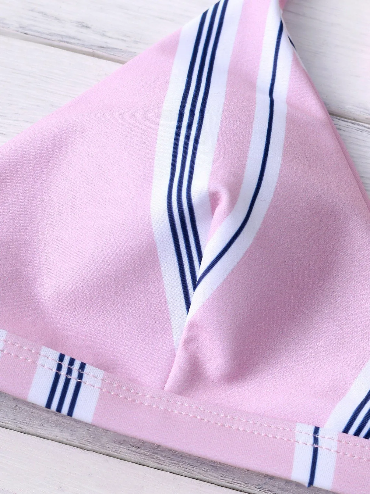 Wholesale Pink Halter Sleeveless Stripe Two Piece Bikinis