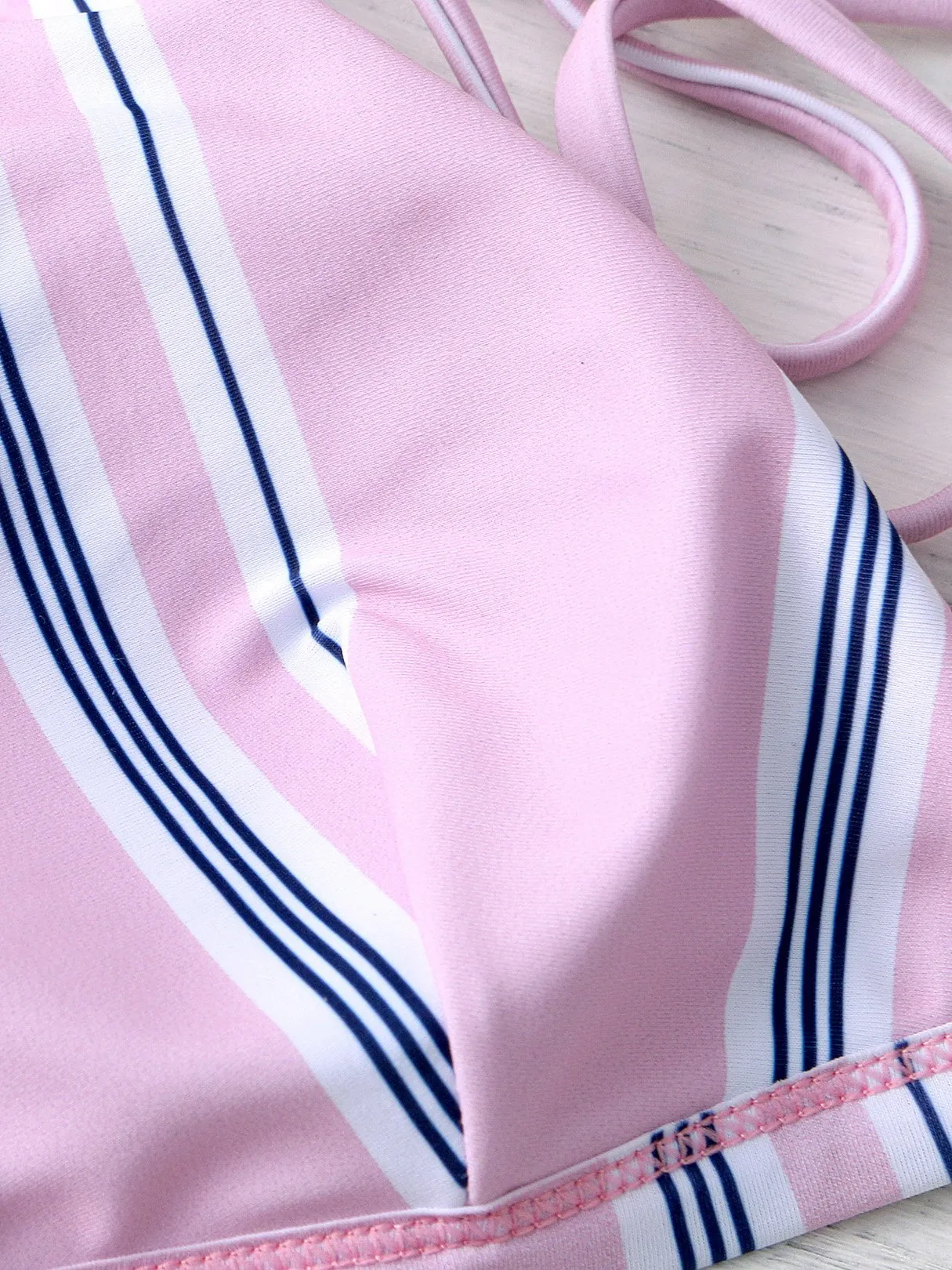 Wholesale Pink Halter Sleeveless Stripe Two Piece Bikinis