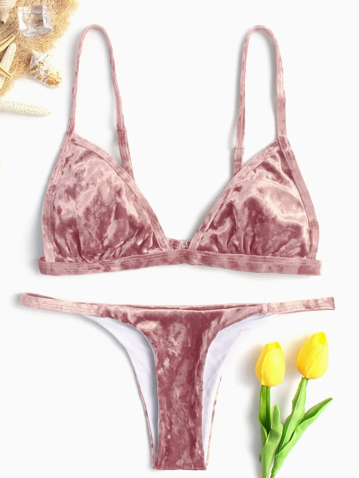 Wholesale Pink Sleeveless Plain Two Piece Bikinis