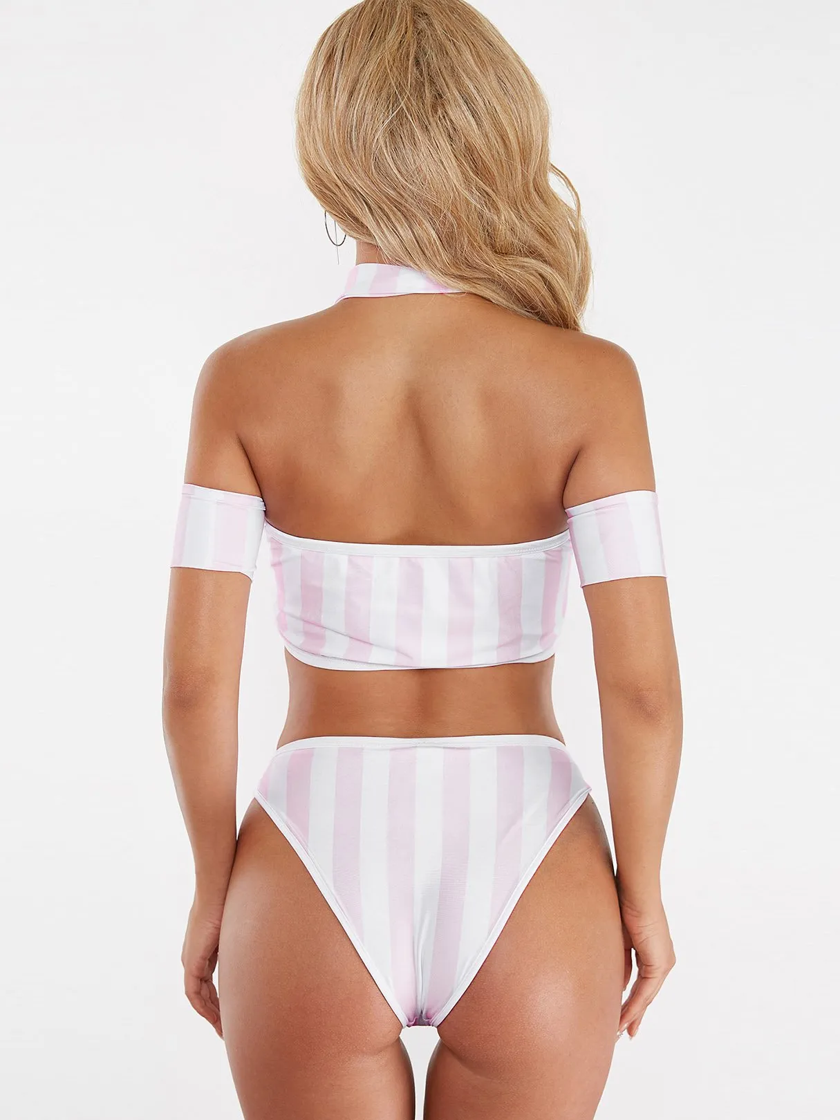 Wholesale Pink Sleeveless Stripe Bikinis