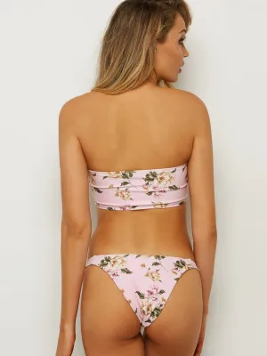 Wholesale Pink Strapless Off The Shoulder Floral Print Two Piece Bikinis