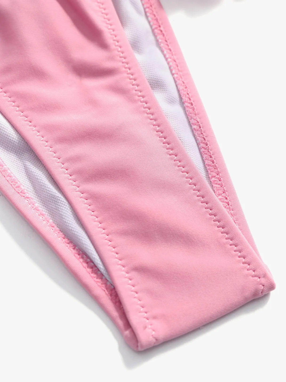 Wholesale Pink V-Neck Sleeveless Flounced Hem Two Piece Bikinis