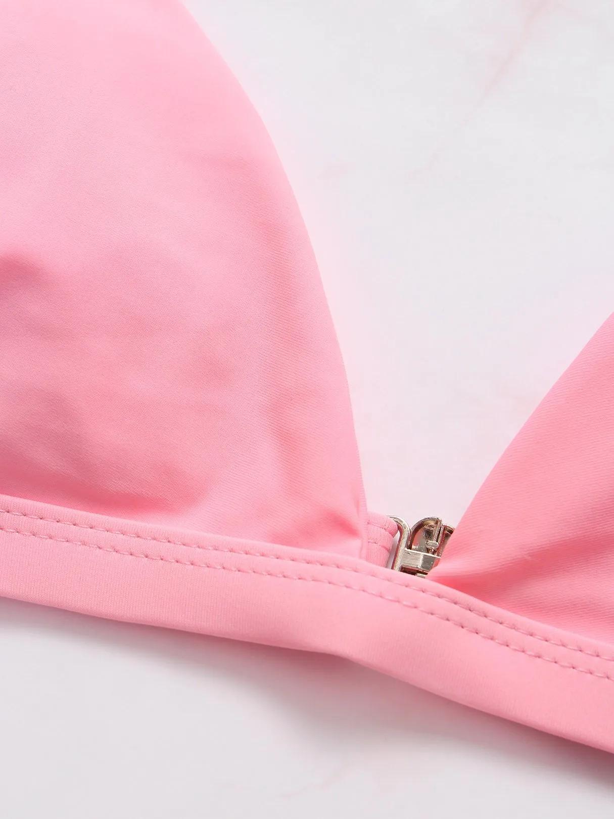 Wholesale Pink V-Neck Sleeveless Plain Backless High Waist 2 Piece Bikinis
