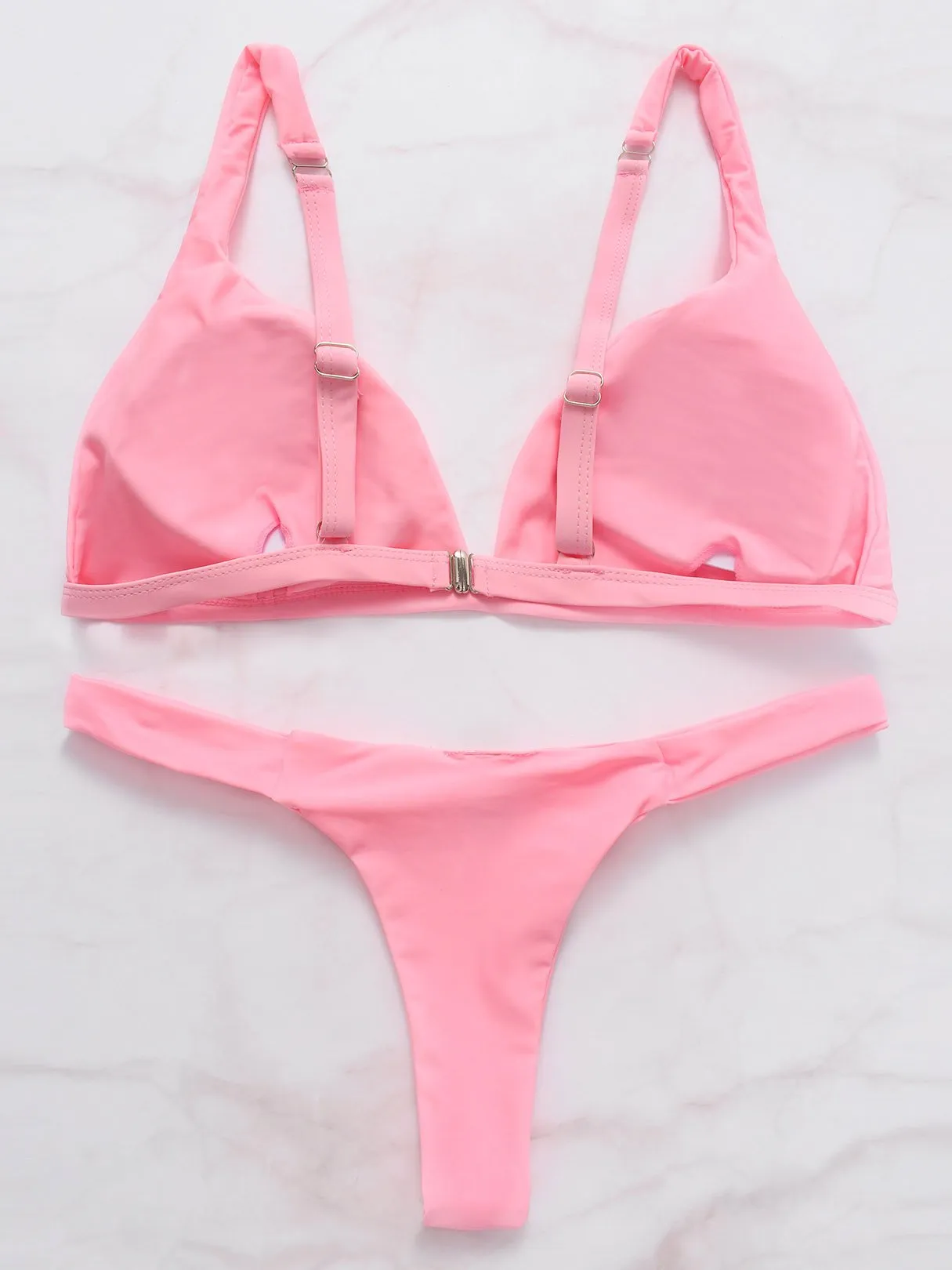 Wholesale Pink V-Neck Sleeveless Plain Backless High Waist 2 Piece Bikinis