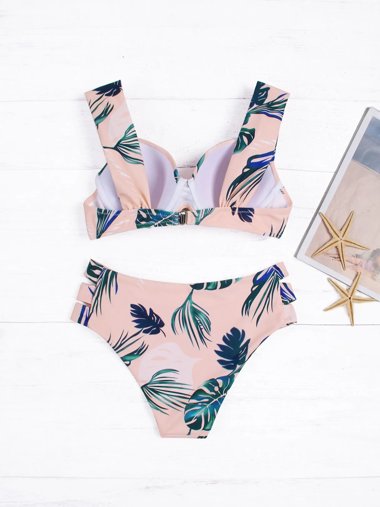 Wholesale Pink V-Neck Sleeveless Printed Bikinis