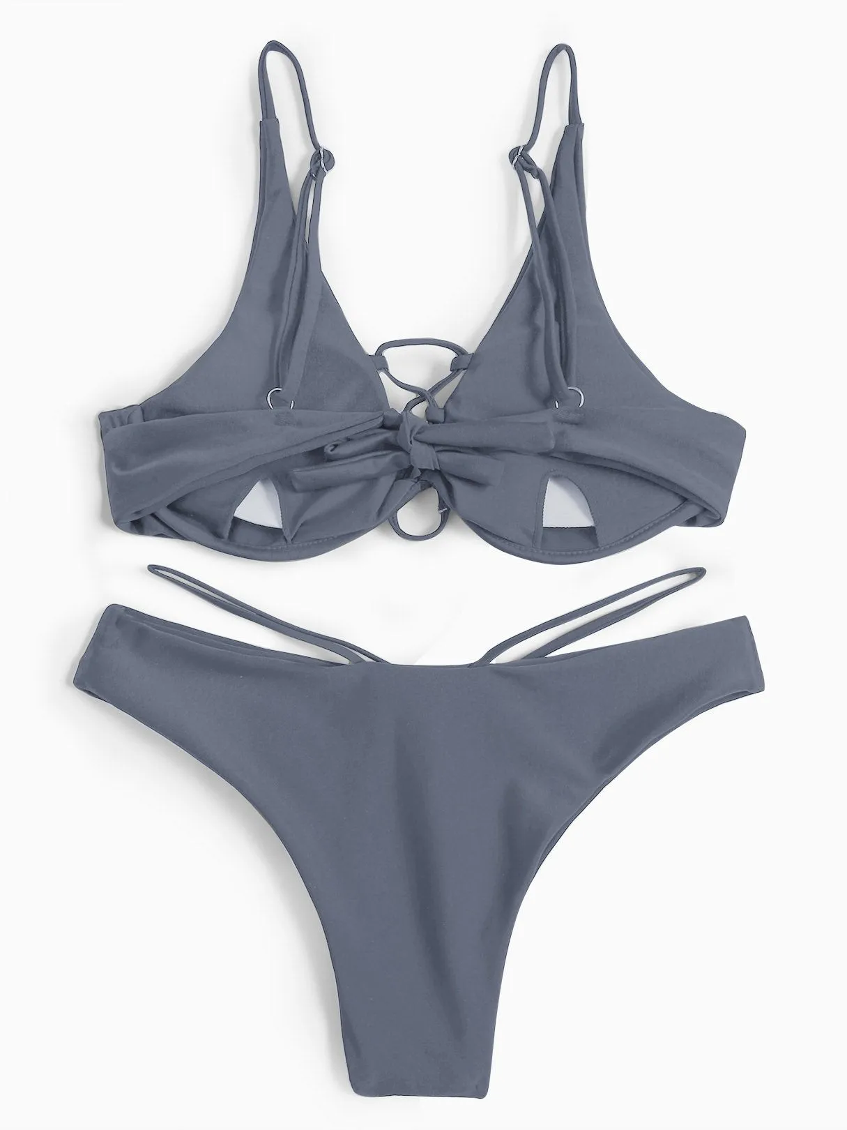 Wholesale Plain Lace-Up Spaghetti Strap Self-Tie Two Piece Bikinis