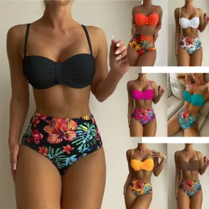 Wholesale Polyester Printed High Waisted Split Swimsuits