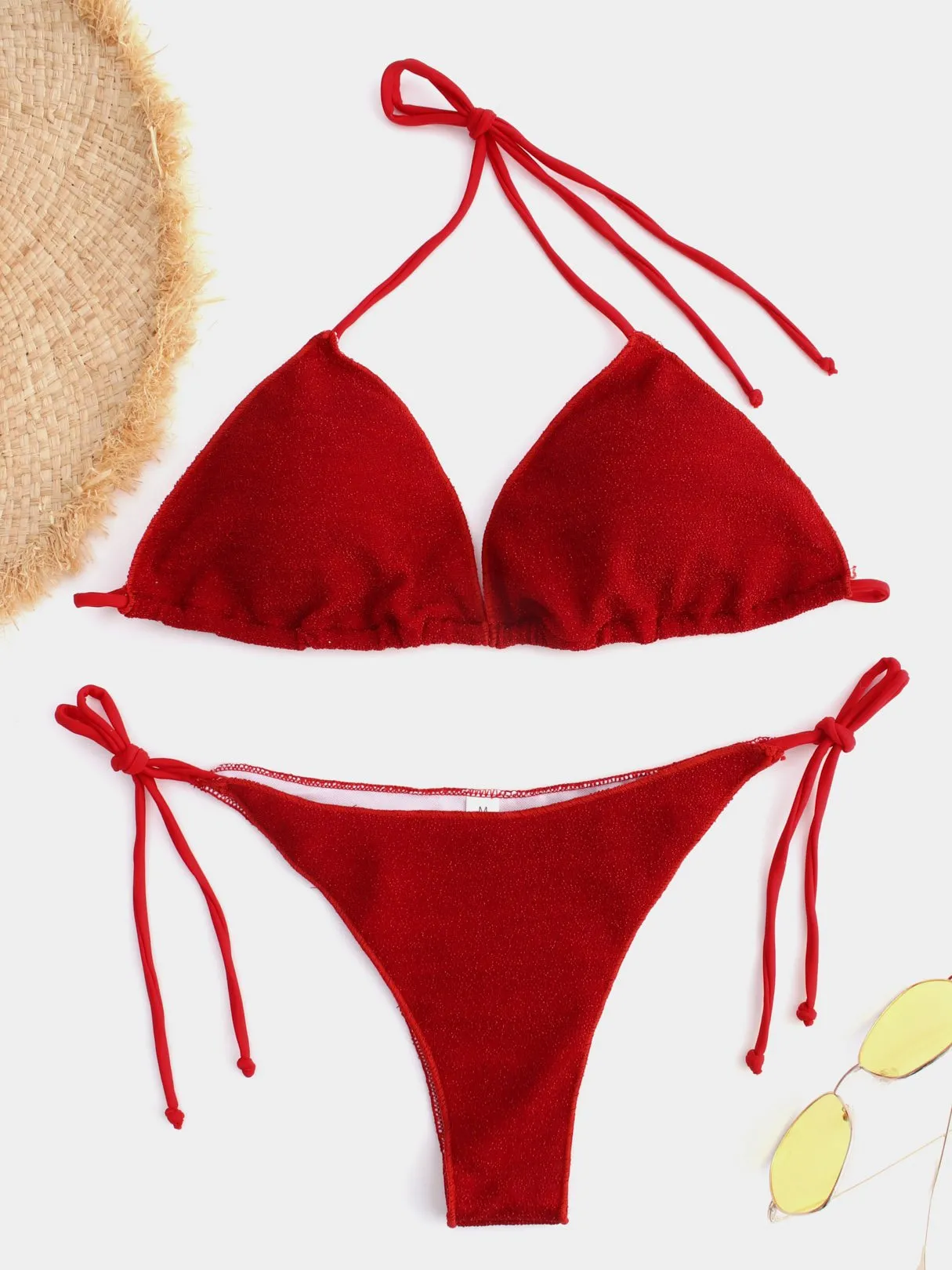 Wholesale Red Halter V-Neck Tie-Up Bikinis