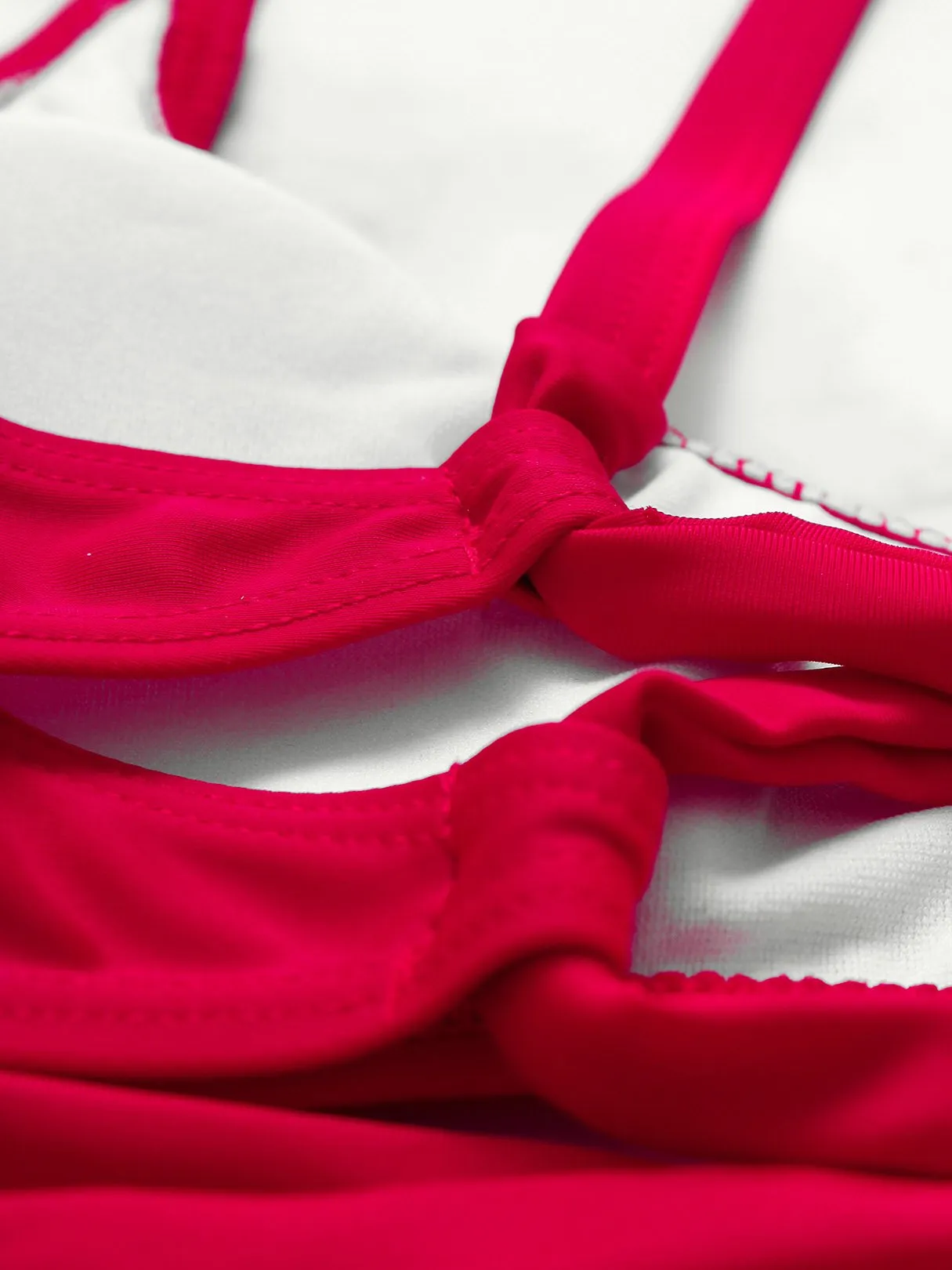Wholesale Red Scoop Neck Sleeveless Plain Criss-Cross Tie-Up Two Piece Bikinis