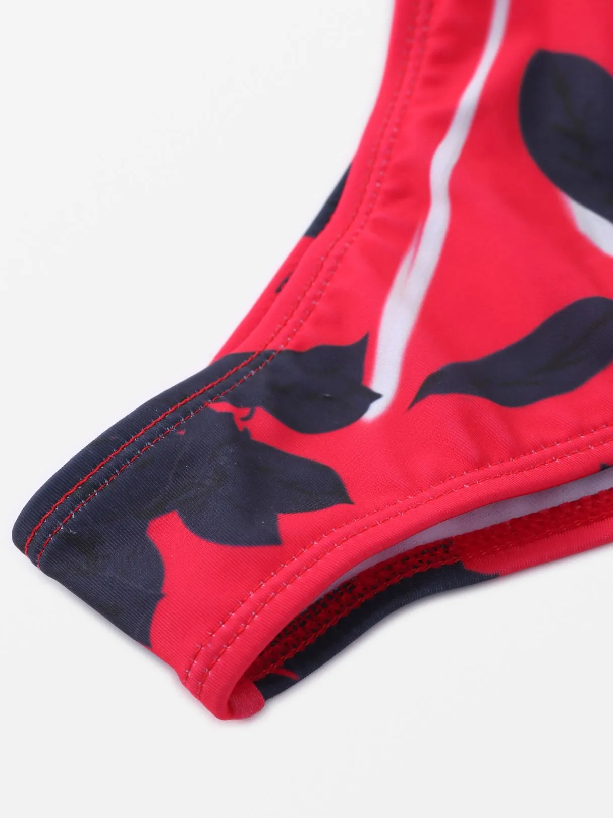 Wholesale Red Sleeveless Floral Print Self-Tie Criss-Cross Bikini Swimwear