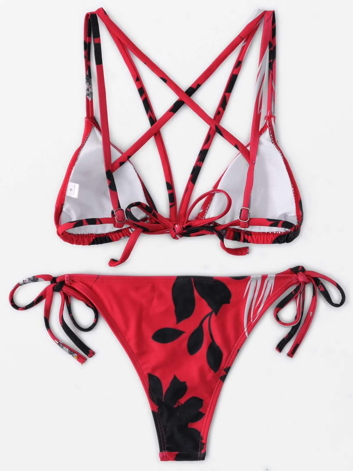 Wholesale Red Sleeveless Floral Print Self-Tie Criss-Cross Bikini Swimwear