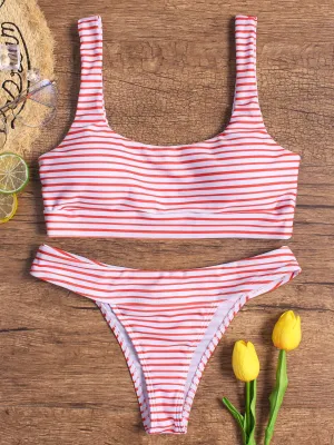 Wholesale Red Sleeveless Stripe Spaghetti Strap Two Piece Bikinis